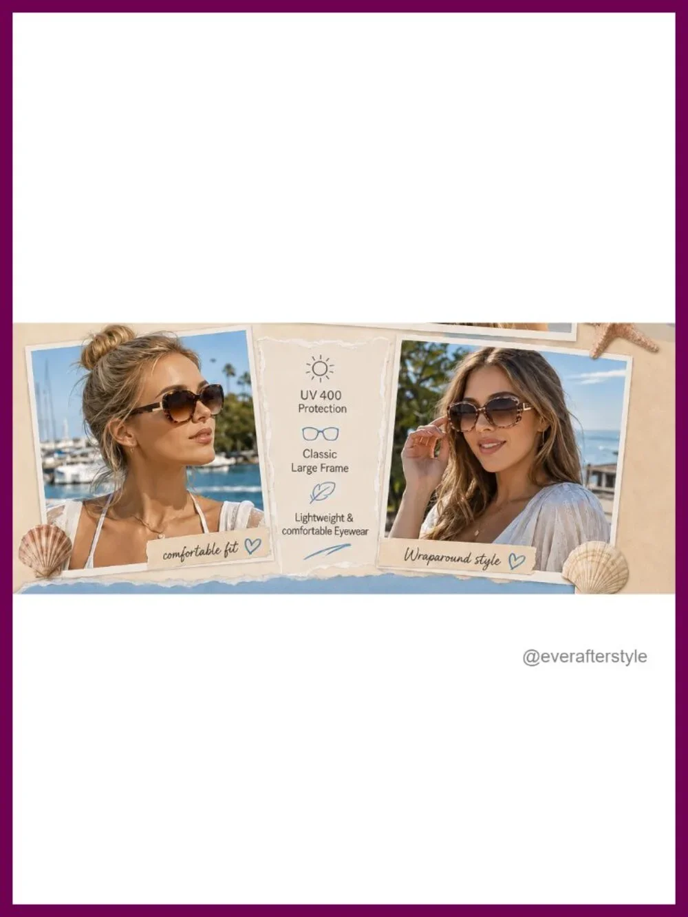 Vintage Oversized Wraparound Sunglasses UV400 Square